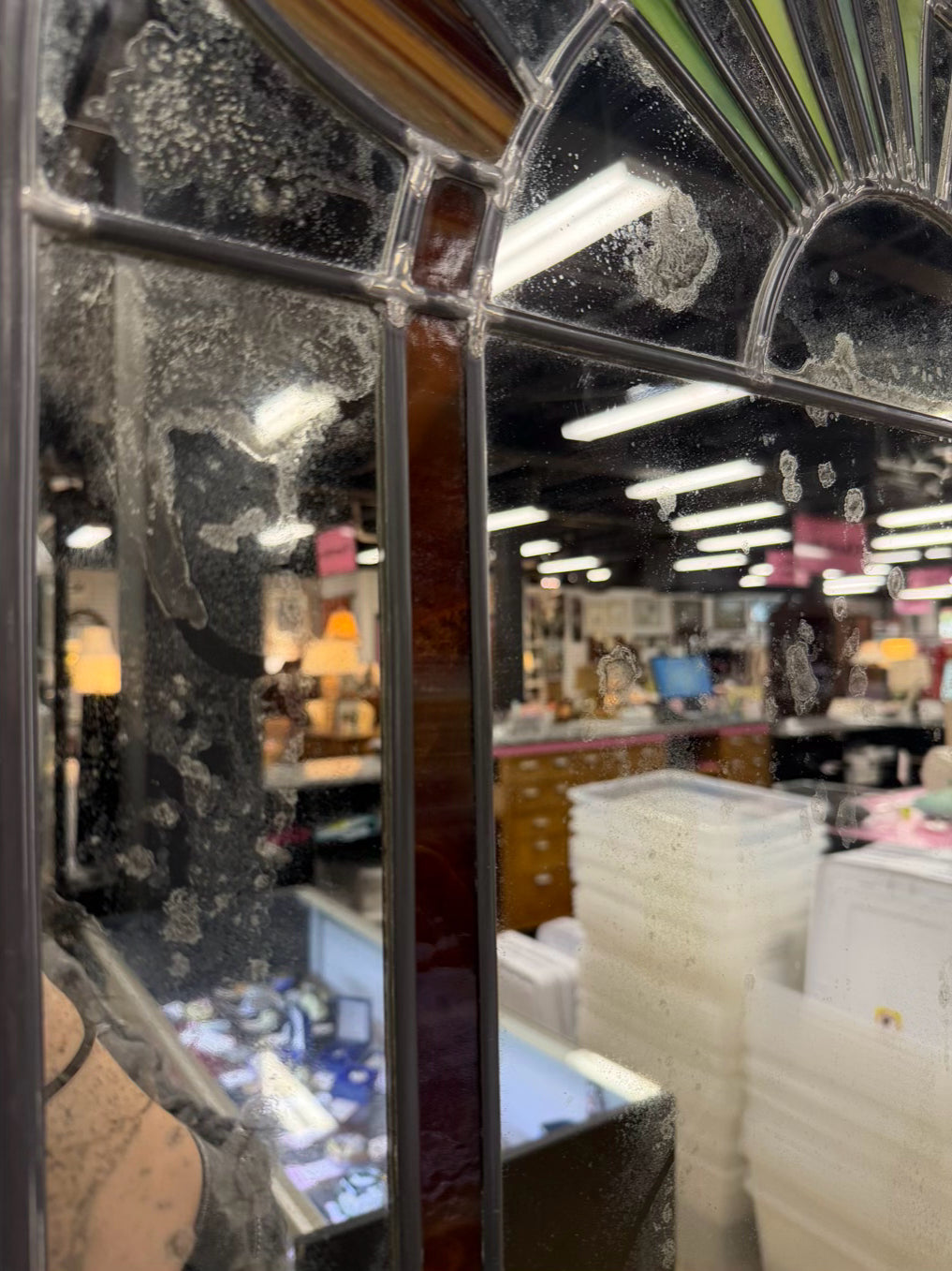 Stained Glass Arched Mirror w/ Flower Design