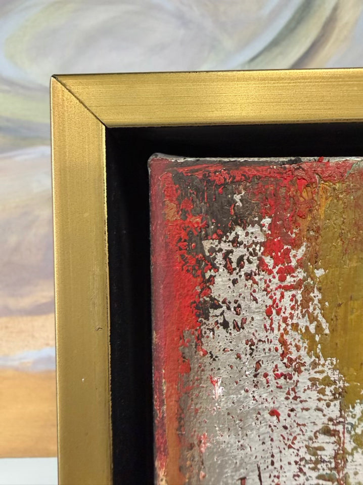 SIGNED Multi Colored Abstract Painting In Wide Gold Frame