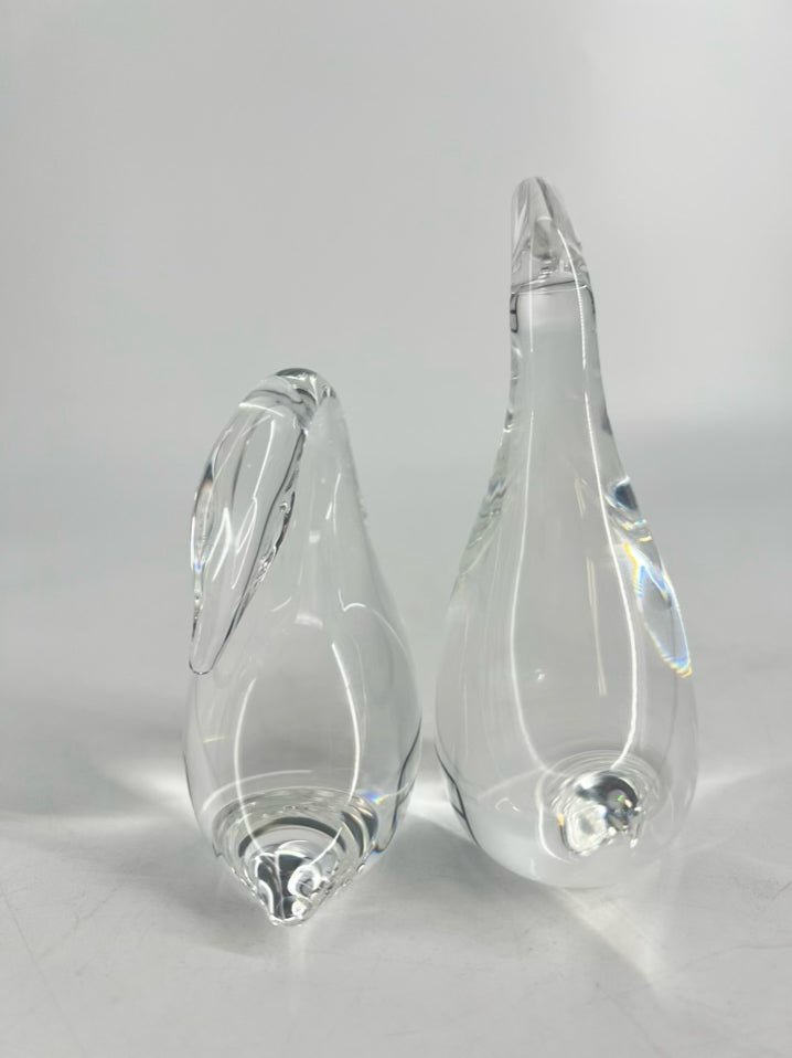 STUBEN Clear Crystal Preening Goose & Gander Figurines