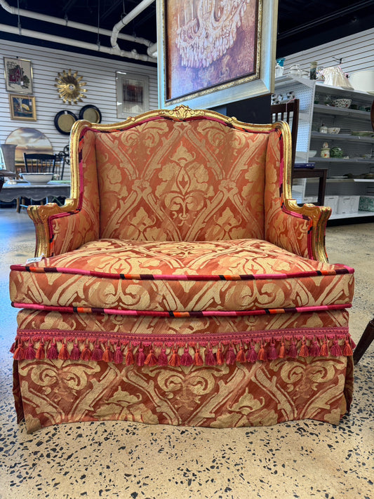 Gold & Salmon Wood & Upholstered Tassel Louis XVI Chair