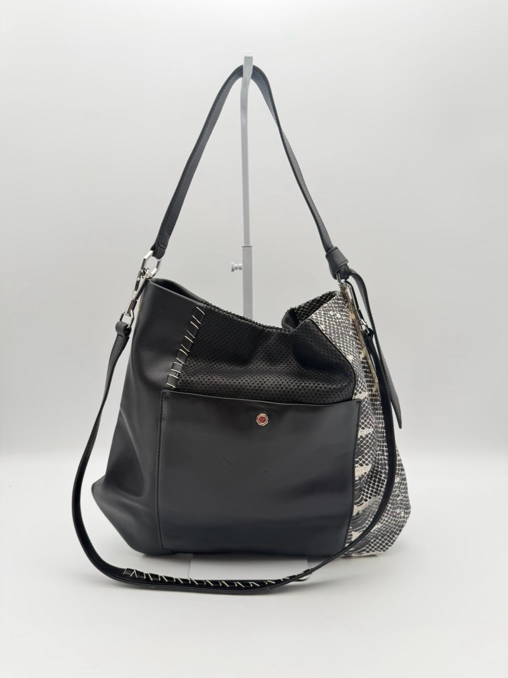 LOUISE ET CIE  Black & White Leather Animal Print Tote Bag NWT
