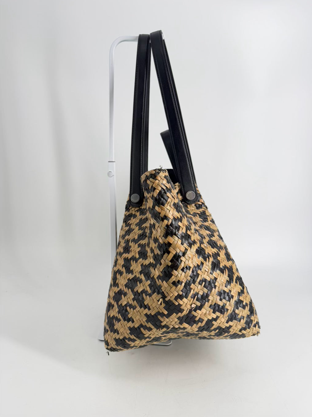 ALLSAINTS Black & Natural Raffia Woven Tote Bag