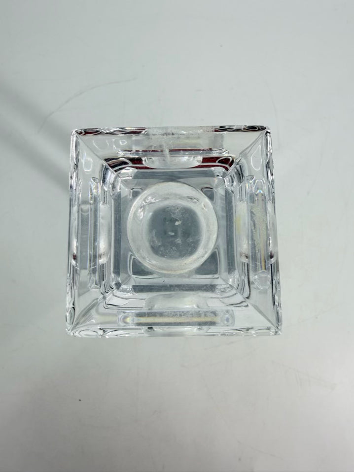 TIFFANY & CO. Clear Glass Tall Candleholder w/ Square Base