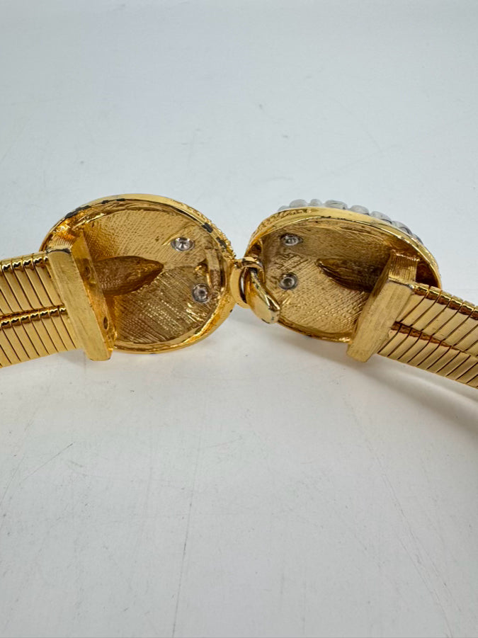 JUDITH LEIBER Metal Gold Tone Stretch Double Belt