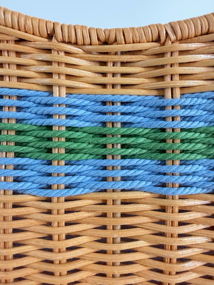 J MCLAUGHLIN Natural & Blue Straw Stripe Clutch Bag
