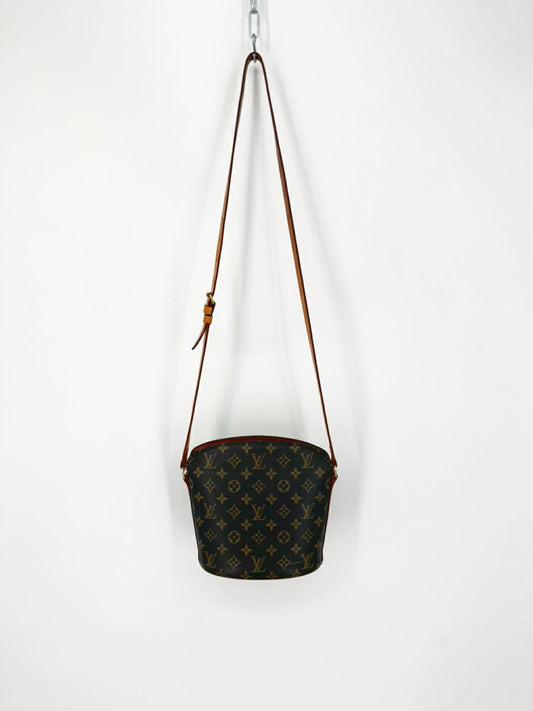 LOUIS VUITTON Brown Leather Monogram Crossbody Bag