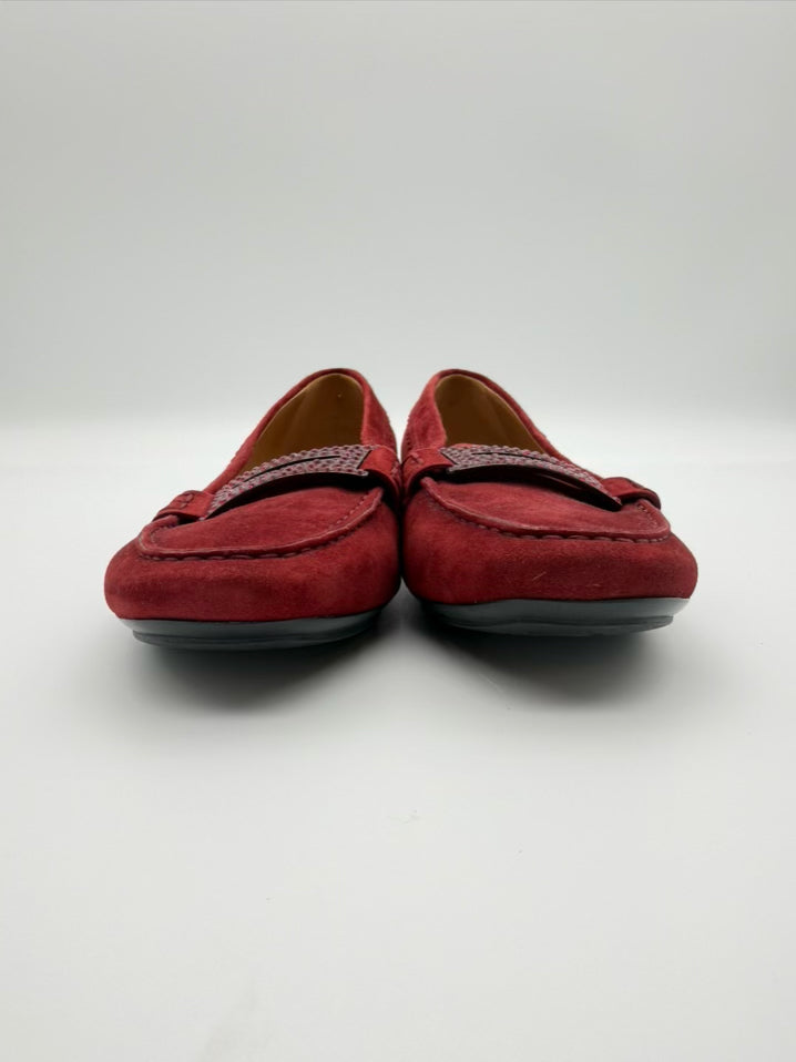 TODS WMNS Size 37.5 Wine Leather Gemstone Loafers