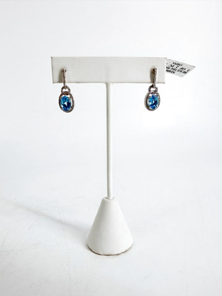 STERLING SILVER Blue Topaz & Diamond Oval Necklace & Earring Set