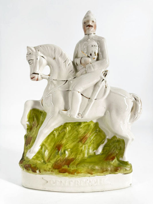 White & Green Ceramic Handpainted Staffordshire General French Figurine