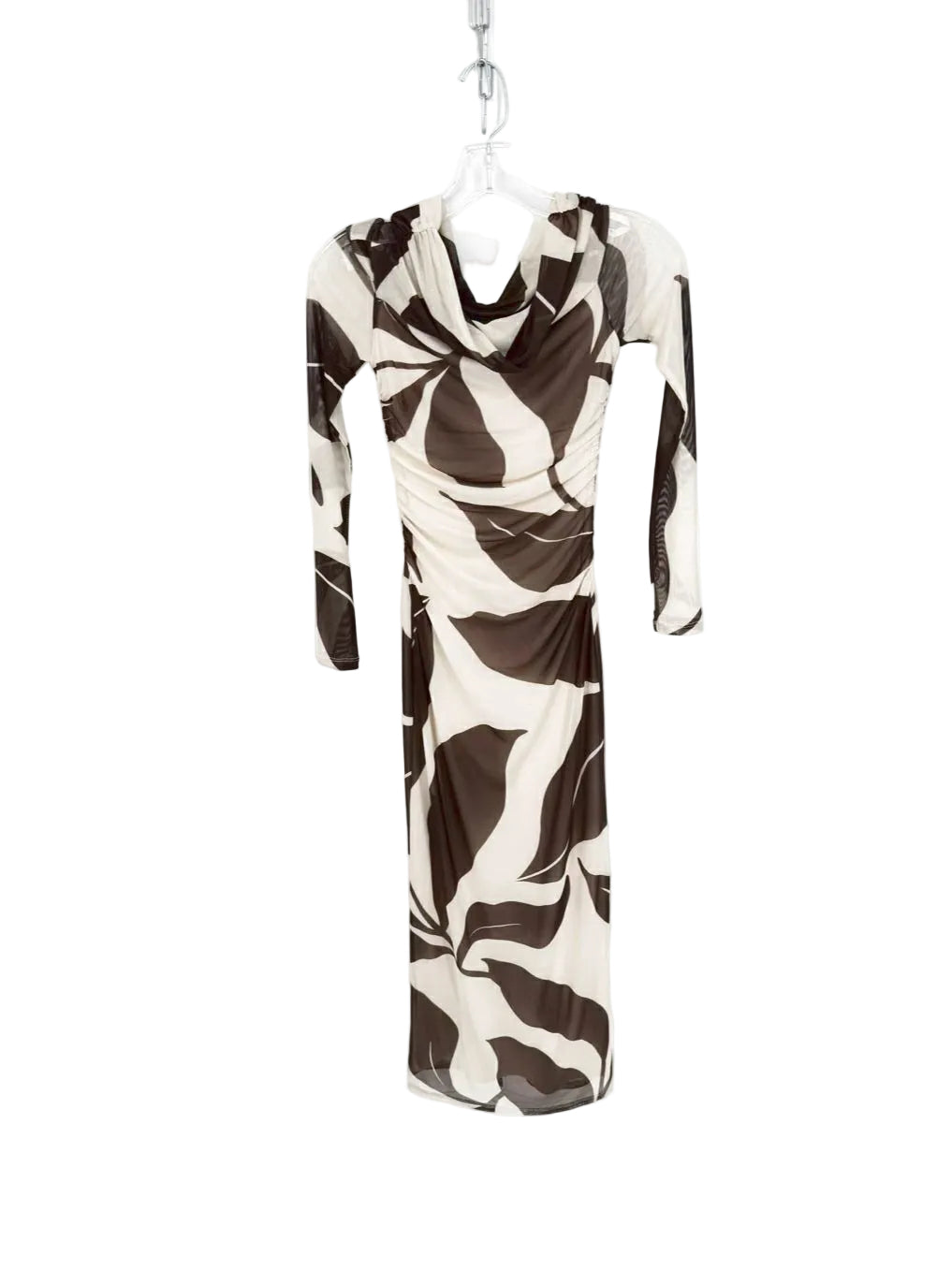 EVER NEW Size Wmn's 2 Beige & Brown Mesh Drape Collar Maxi-Dress