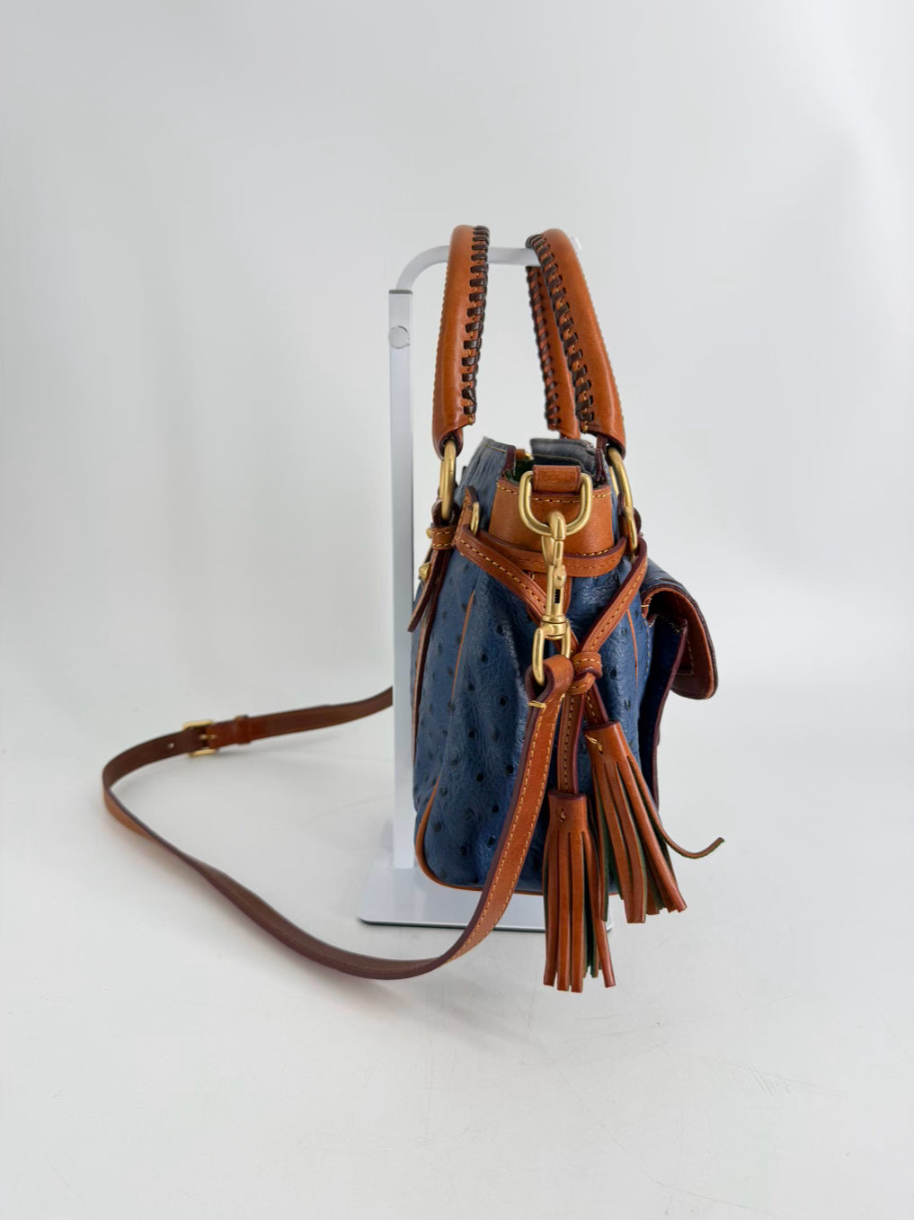 DOONEY & BOURKE Blue & Brown Ostrich Embossed Leather Pocket Satchel