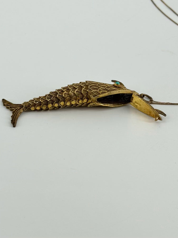 STERLING SILVER Gold Tone Koi Fish Locket Necklace