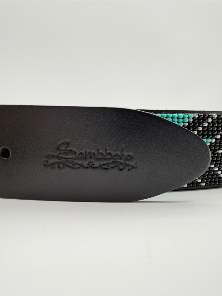 SAMBBOHO Black & Teal Small Beaded Belt