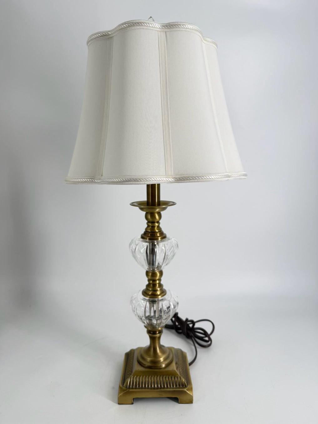 Brass & Crystal Pair Of Lamps w/ Shades