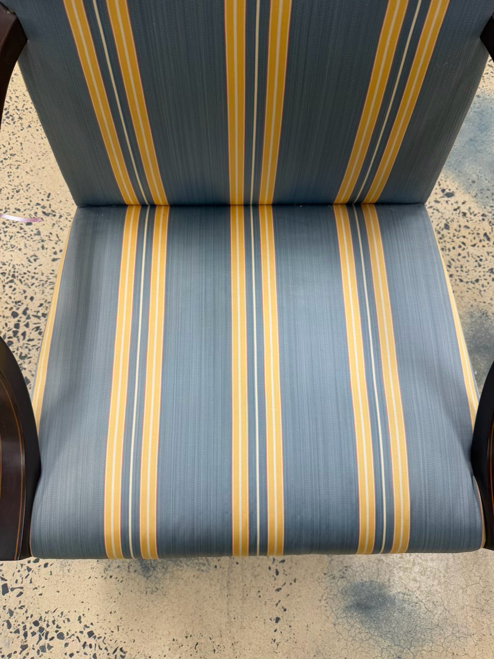 KINDEL MARTHA WASHINGTON Wood Chair w/ Blue & Yellow Stripe Fabric