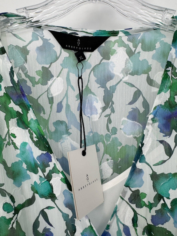 ABBEYGLASS Size XL Green & White Print Wrap Diane Dress w/ Slip NWT