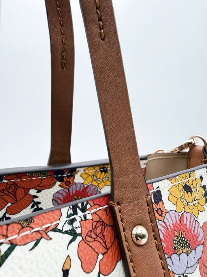 TORY BURCH Kerrington Blossom Ditsy Red & Purple Saffiano Leather Floral Purse