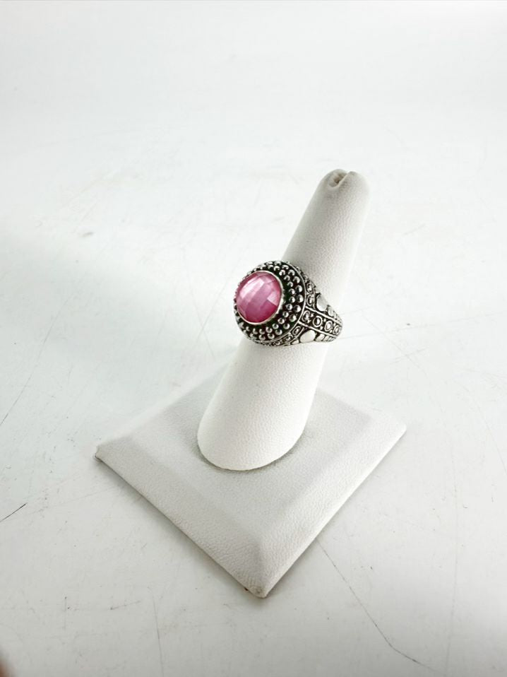 ROBERT MANSE STERLING SILVER Pink Stone Look Round Ring
