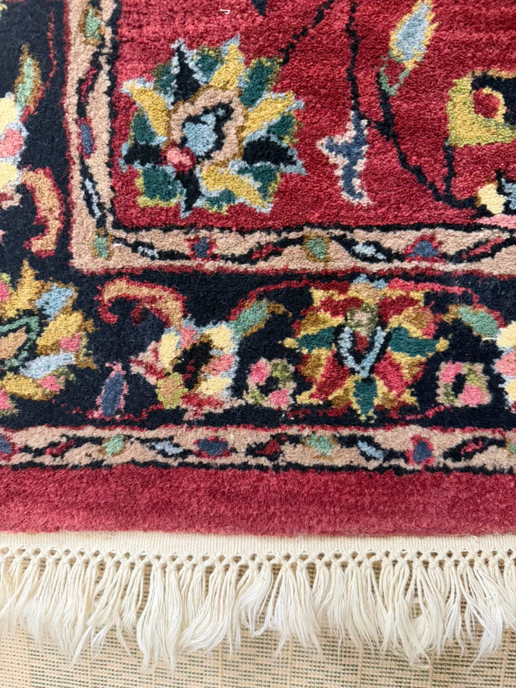 MERIDIAN Oriental Red, Black & Blue Wool Area Rug w/ Fringe