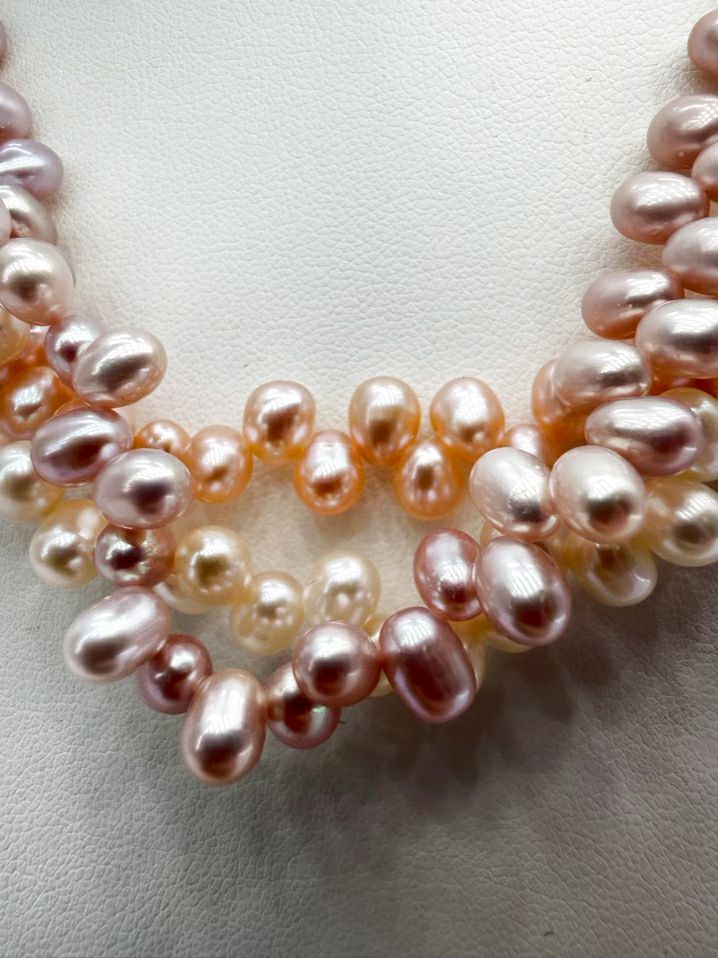 Fresh Water Pearls Three Strands Necklace w/ 585 Clasp