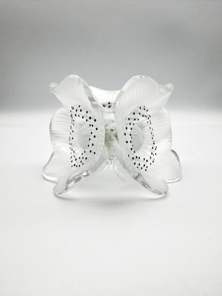 SIGNED LALIQUE Frosted Glass Anemone Candle Holders