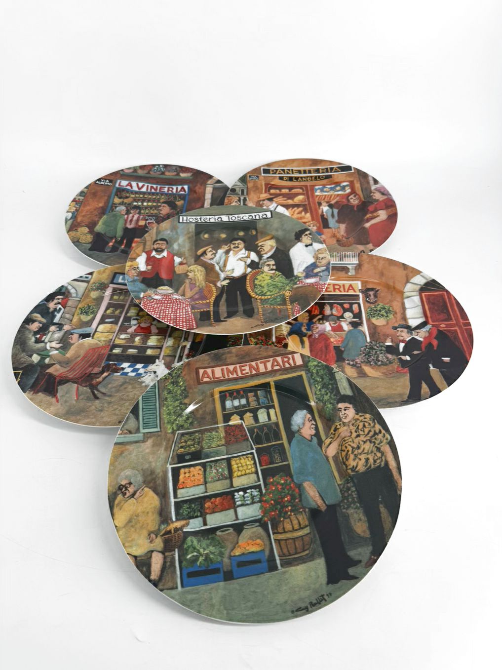 GUY BUFFET Multi Colored Ceramic Tuscan Storefronts Plate Setting For 6