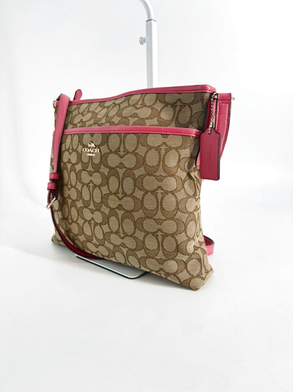 COACH Outline Signature File Brown & Pink Monogram Bag
