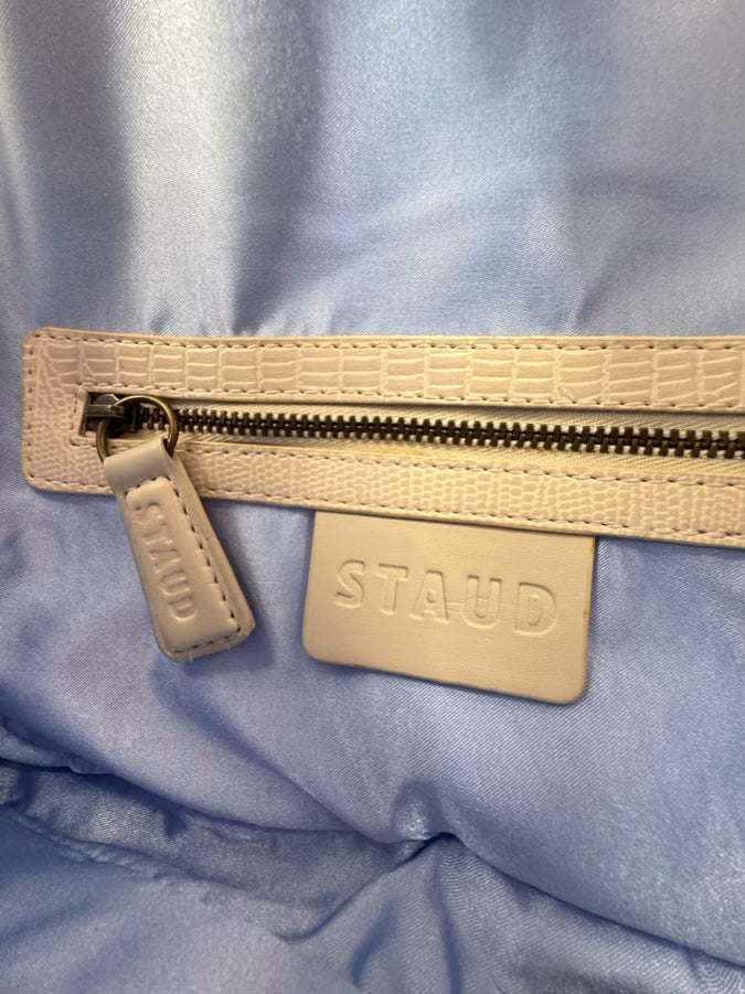 STAUD Blue & White Beaded Animal Print Tommy Purse