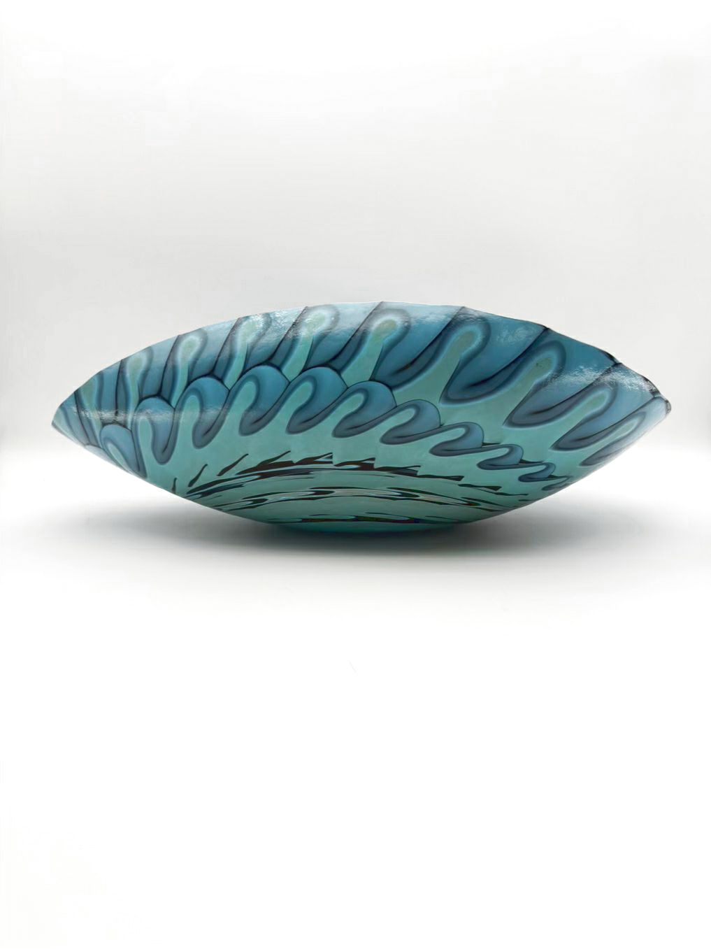 Blue & Aqua Glass Bowl w/ Rolled Sides