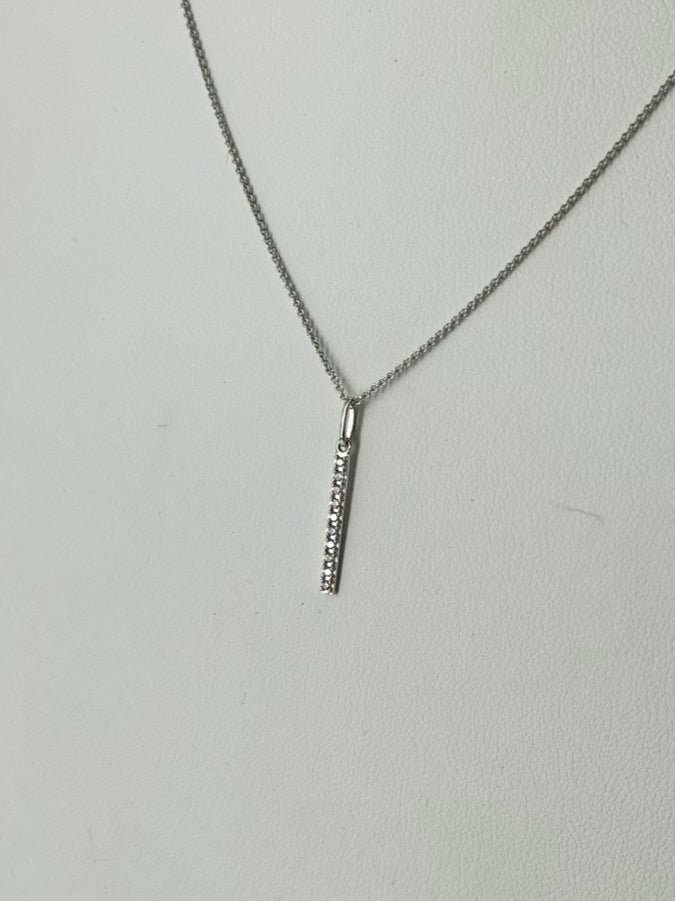 14K WHITE GOLD Bar Pendant Necklace