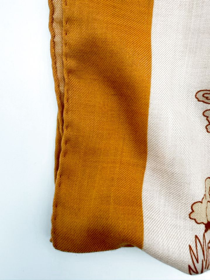 RANI ARABELLA Orange & Cream Cashmere & Silk Large Safari Scarf