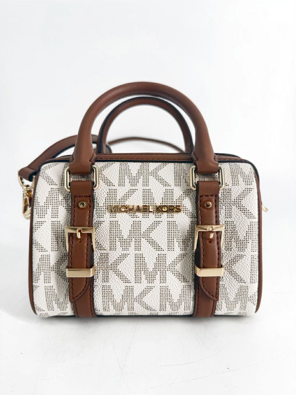 MICHAEL KORS Beige & Brown Mini Monogram Crossbody Bag