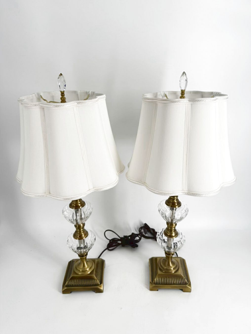 Brass & Crystal Pair Of Lamps w/ Shades