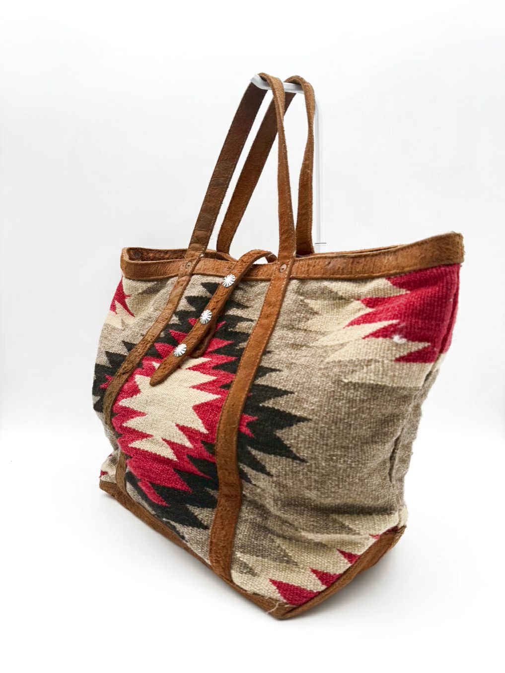 VINTAGE DOUBLE RL & CO Leather & Wool Brown, Red & Black Southwest Tote Bag