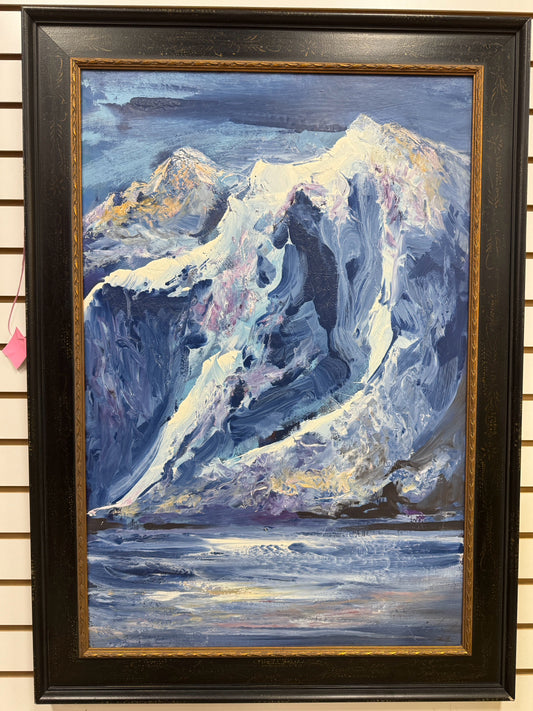 Blue Multi Oil Painting in Black Frame