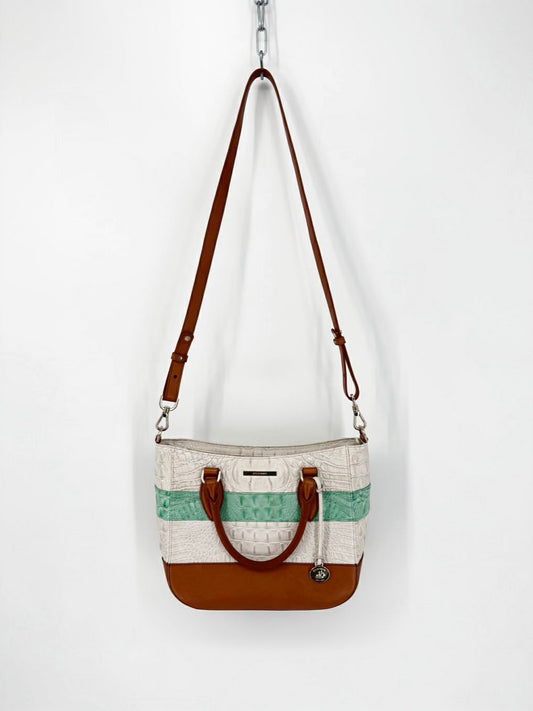 BRAHMIN Cream, Aqua & Tan Leather Color Block Purse