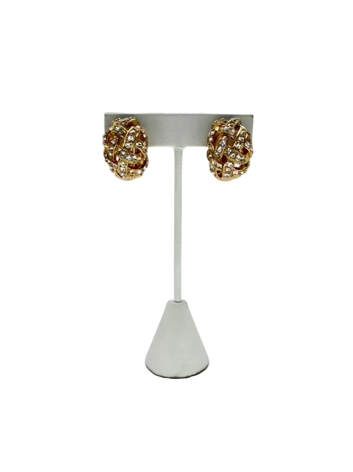 ST. JOHN Gold Tone Lattice Clip On Earrings w/ Gemstone