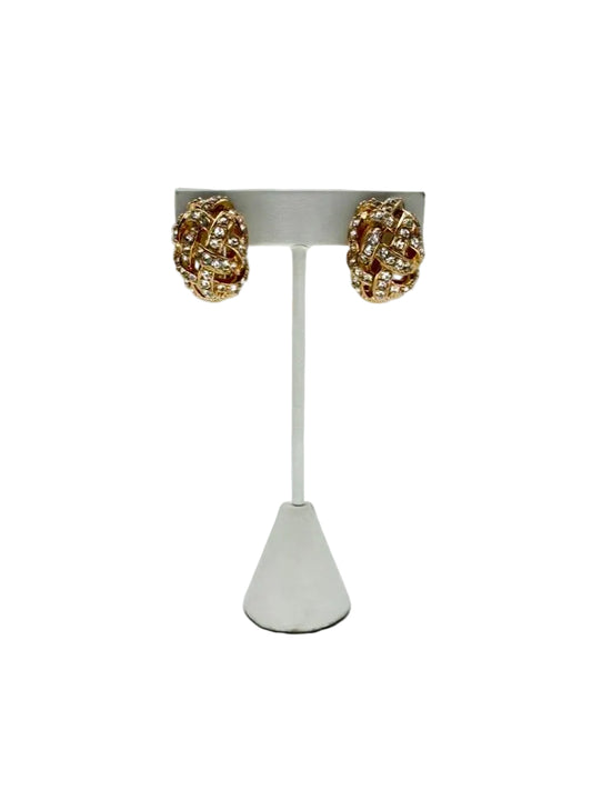 ST. JOHN Gold Tone Lattice Clip On Earrings w/ Gemstone