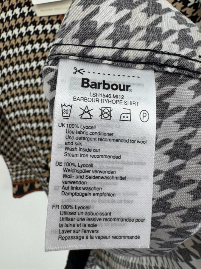 BARBOUR Size 14 Tan & Black Houndstooth Blouse NWT