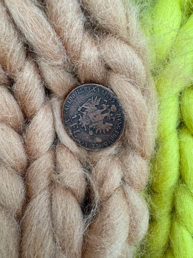 Size S Handmade Chartreuse & Tan Knit Cardigan