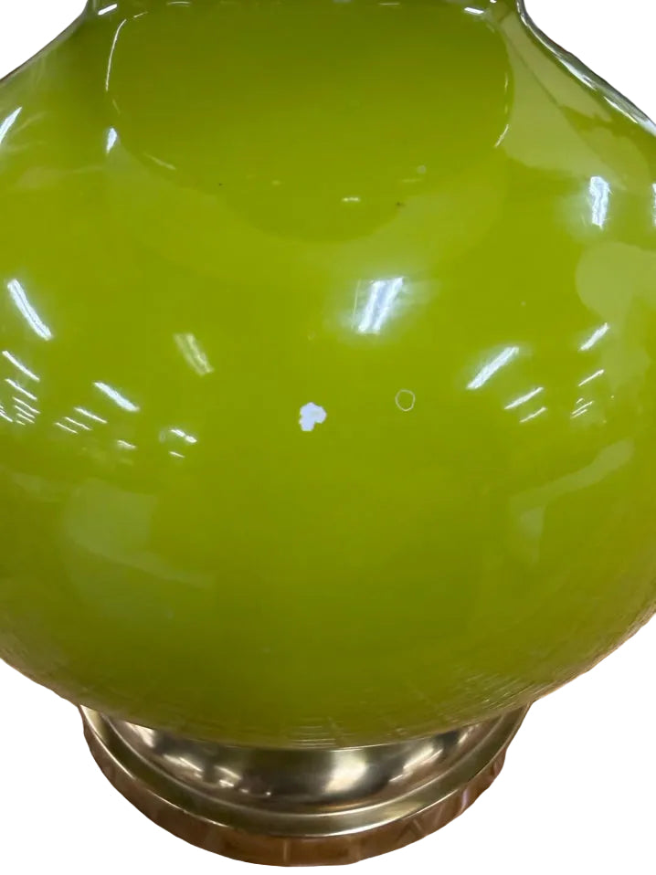 Chartreuse Triple Gourd Pair Of Ceramic Lamps w/ Shades