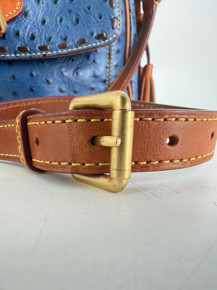 DOONEY & BOURKE Blue & Brown Ostrich Embossed Leather Pocket Satchel