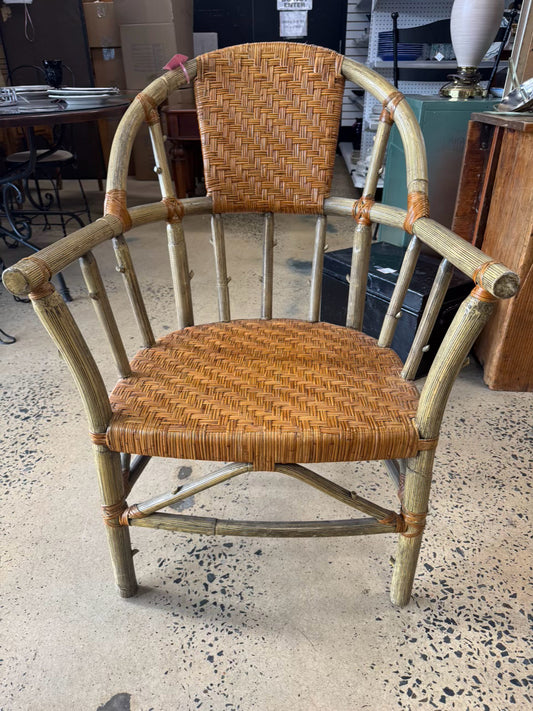 VINTAGE PALECEK Cream Bamboo Look Woven Adirondack Arm Chair