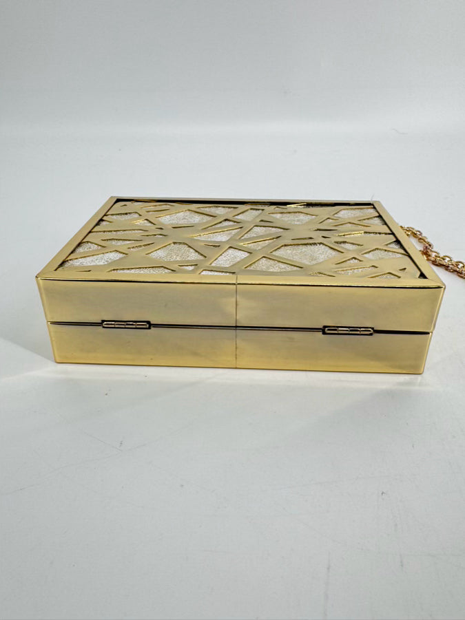 SONDRA ROBERTS Metal Gold Tone Abstract Evening Bag