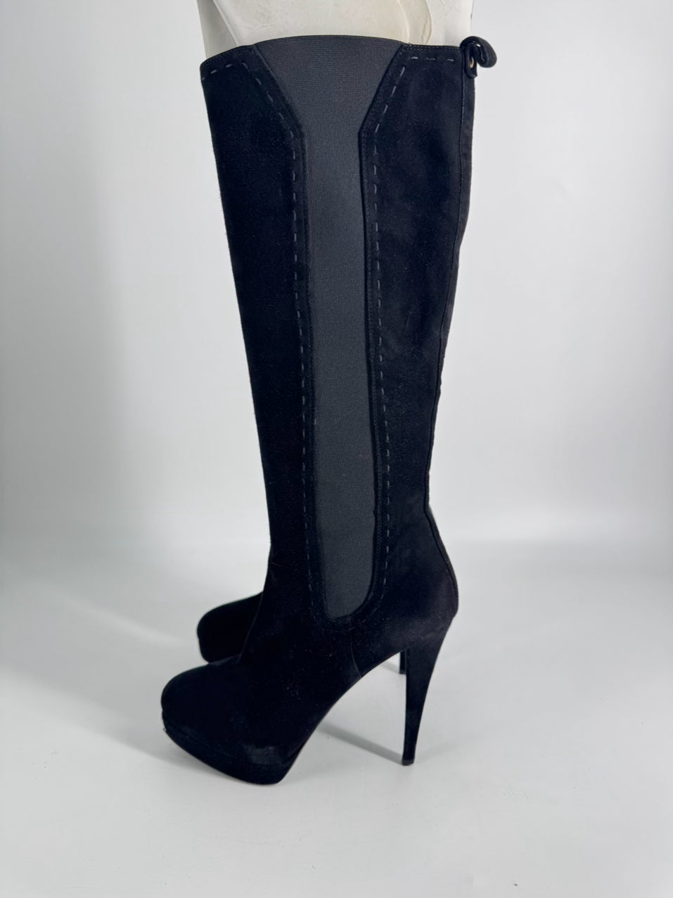 YVES SAINT LAURENT Size 38.5 Black Suede Knee-High Boots