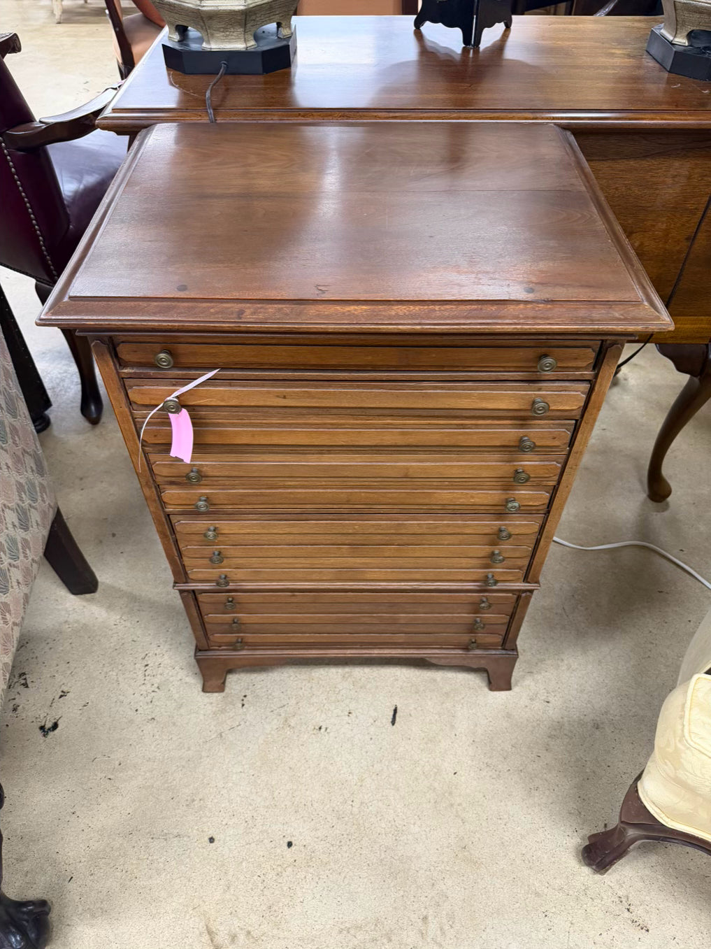 Wood Spool Chest w/ Drawers