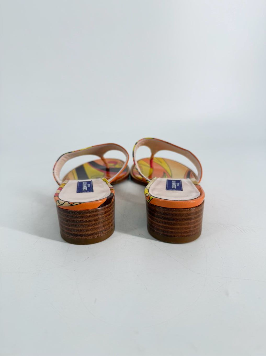 EMILIO PUCCI Size 38 Orange & Pink Leather Print Kitten heels