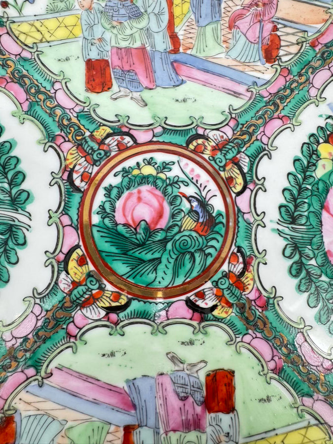Pink & Green Rose Medallion Decorative Plate w/ Hanger