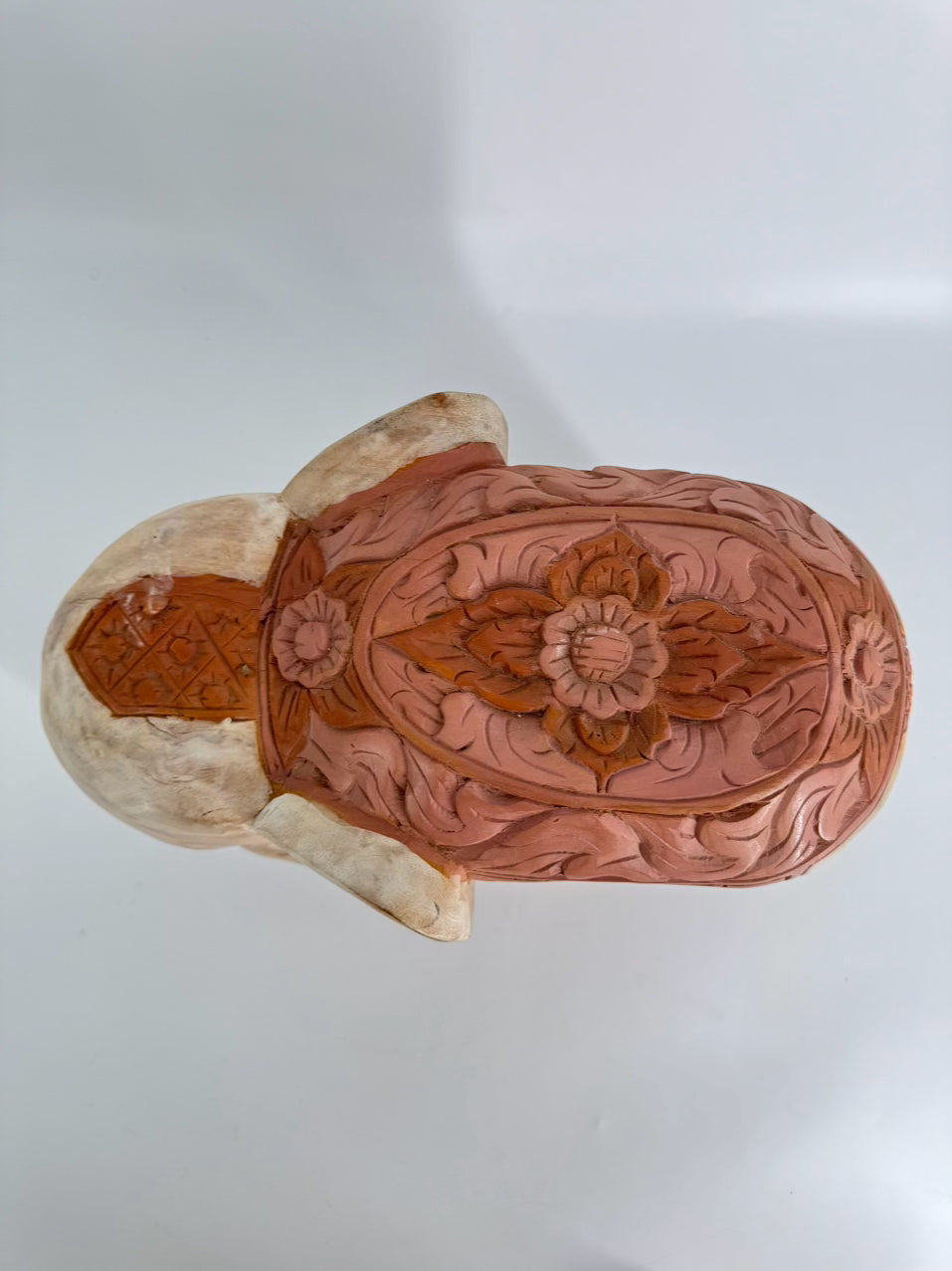 Pink & Cream Carved Wood Elephant Figure