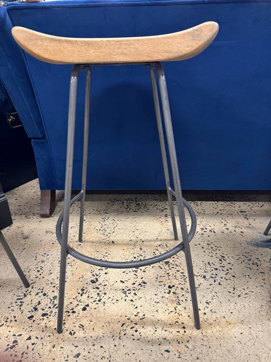 WEST ELM Natural Wood & Gray Steel Counter Stool